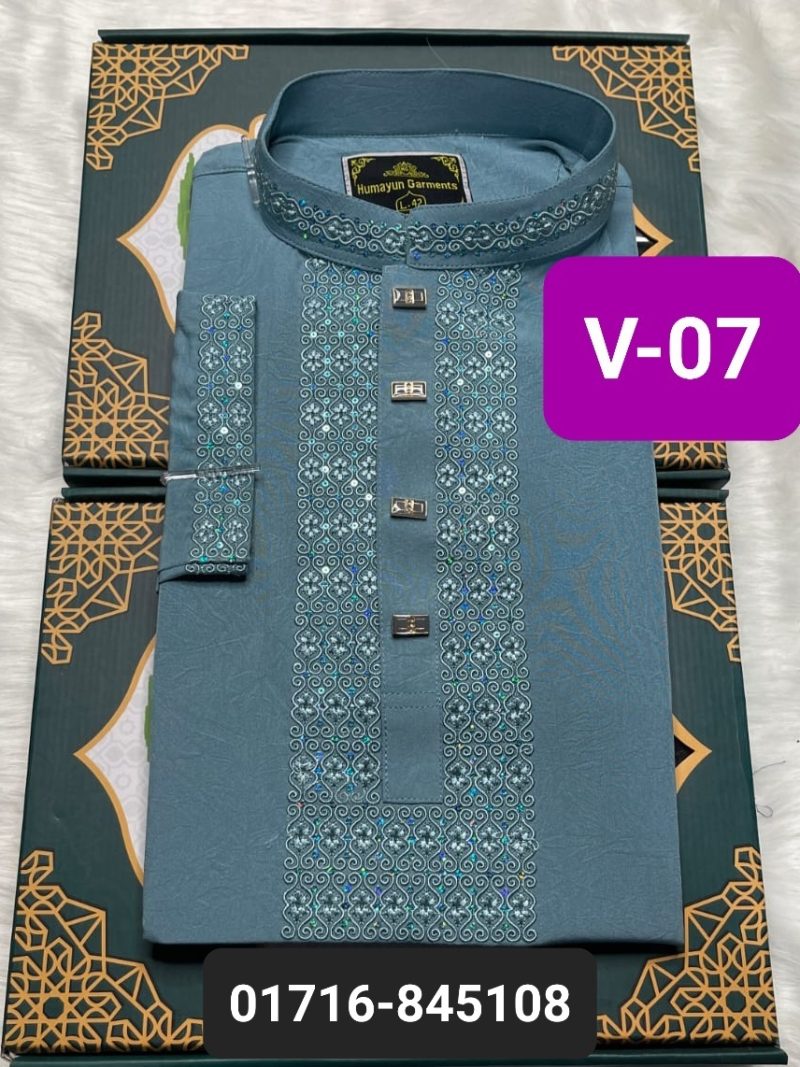 চায়না ভাঙচুর স্ট্রিচ পাঞ্জাবি= V-07 (স্কাই সুরমা)