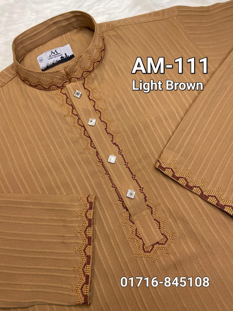 স্ট্রিচ কটন পাঞ্জাবি AM-111 (Light Brown)