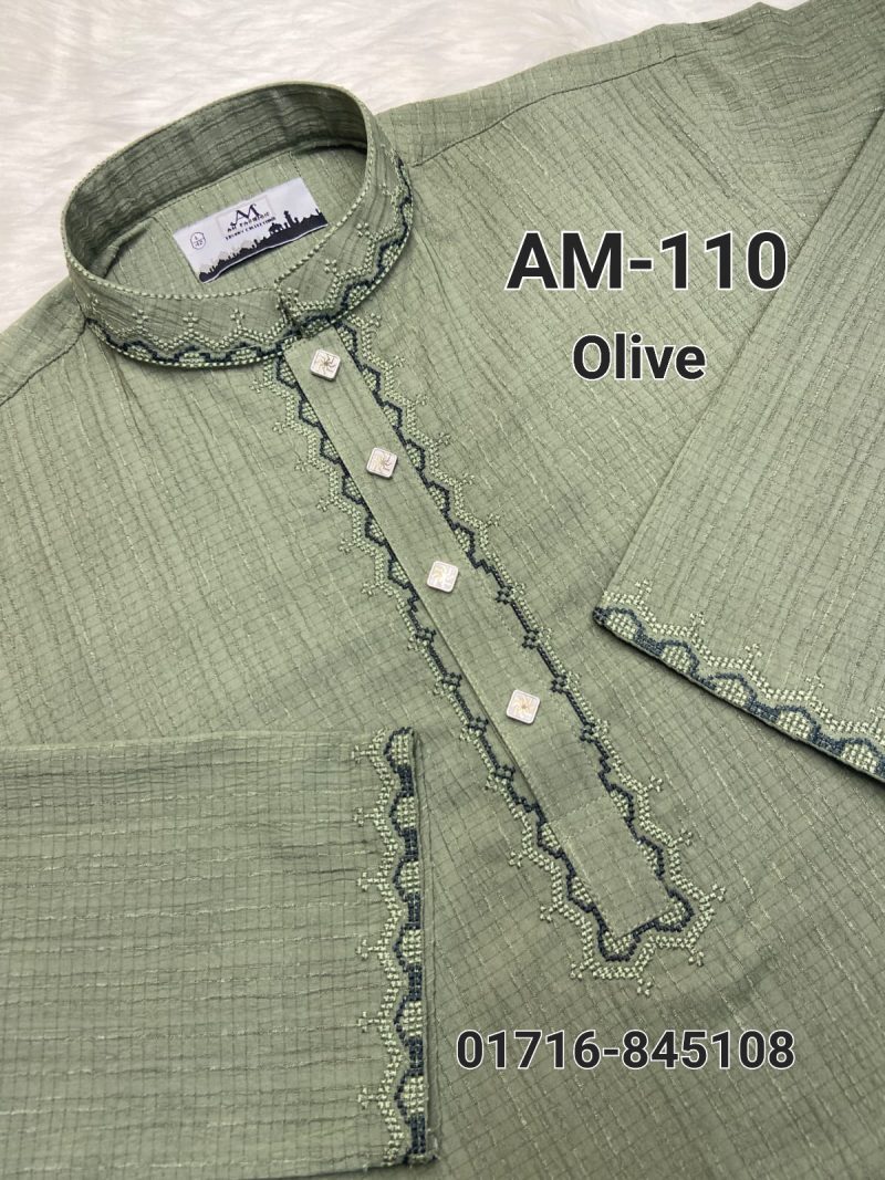 স্ট্রিচ কটন পাঞ্জাবি AM-110 (Olive)