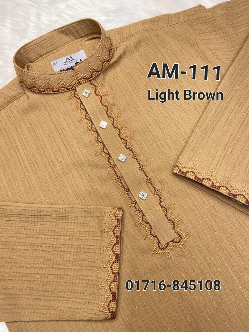 স্ট্রিচ কটন পাঞ্জাবি AM-111 (Light Brown)
